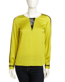 Annabelle Lace Inset Blouse, Chartreuse