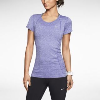 Nike Dri FIT Knit Short Sleeve Womens Running Shirt   Deep Night