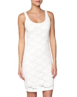 Stretch Floral Lace Tank Dress, White