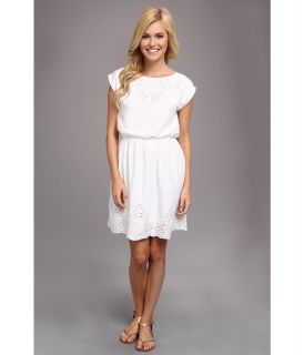 Angie Solid Embroidered Trim Dress Womens Dress (White)