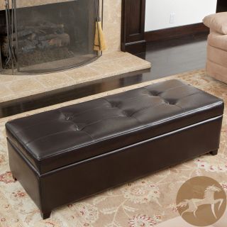 Christopher Knight Home London Espresso Leather Storage Bench (EspressoTufted leather surfaceDarkly stained, flared legsNo assembly required; arrives ready to useSturdy constructionNeutral colors to match any decorIdeal for extra seating or just a place t