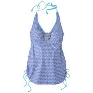Womens Maternity Cinched Halter Tankini Swim Top   Turquoise/White M