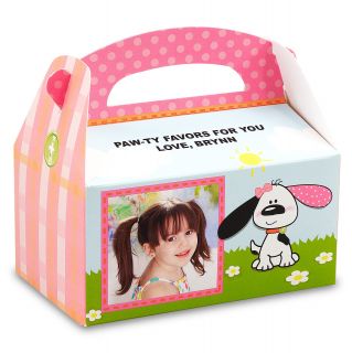 Playful Puppy Pink Personalized Empty Favor Boxes