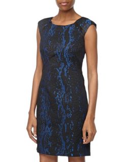 Snakeskin Print Lace Cap Sleeves Dress, Blue Multi