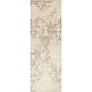 Hand tufted Solara Antique White Distressed Damask Wool Rug (26 X 8)