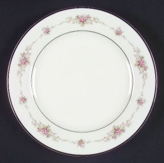 Noritake Patricia Salad Plate, Fine China Dinnerware   Pink Roses,Tan Scrolls,Pl