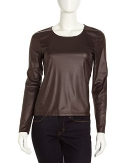 Long Sleeve Faux Leather Top