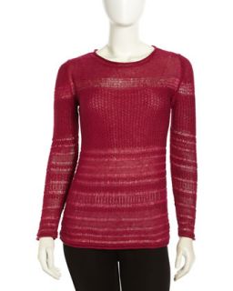 Pullover Mix Knit Linen Sweater, Wild Berry