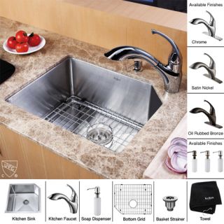 Kraus KHU12123KPF2210KSD30CH 23 inch Undermount Single Bowl Stainless Steel Kitchen Sink with Chrome Kitchen Faucet and Soap Dispenser