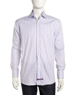 Mix Stripe Long Sleeve Dress Shirt, Violet