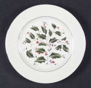 Royal Limited Holly Holiday Accent Salad Plate, Fine China Dinnerware   Holly/Ba
