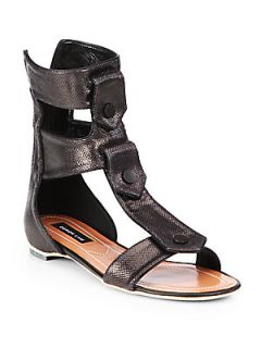 Derek Lam Kaia Metallic Leather Sandals   Black