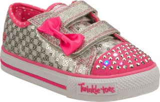 Girls Skechers Twinkle Toes Shuffles Sweet Steps   Silver/Pink Casual Shoes