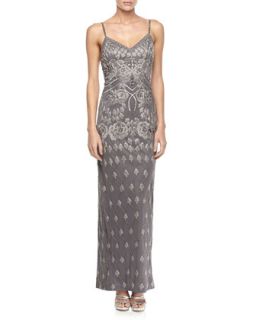 Embellished Column Gown, Charcoal