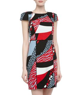 Cap Sleeve Geometric Cheetah Print Dress