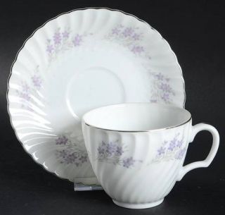 Mikasa Sweet Violet Flat Cup & Saucer Set, Fine China Dinnerware   Purple Flower