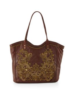 Baroque Applique Maxima Leather Tote Bag, Brandy