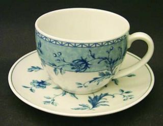 Wedgwood Mikado (Blue Flowers) Flat Cup & Saucer Set, Fine China Dinnerware   Bl