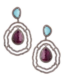 Ruby & Turquoise Diamond Drop Earrings