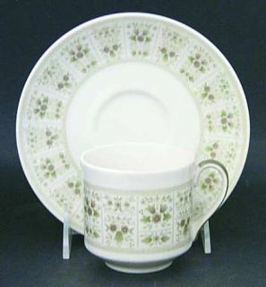 Royal Doulton Samarra Flat Cup & Saucer Set, Fine China Dinnerware   Green Desig