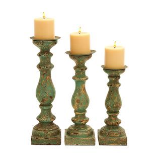 Wooden Calming Green Finish Candle Holder (set Of 3)