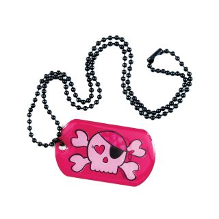 Pink Skull Dog Tag Necklace