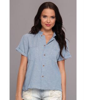 Maison Scotch Boxy Fit Short Sleeve Shirt Womens Short Sleeve Button Up (Blue)