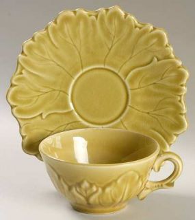 Steubenville Woodfield Golden Fawn Flat Cup & Saucer Set, Fine China Dinnerware