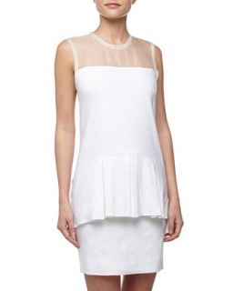 Linen Blend Pleated Peplum Dress, White