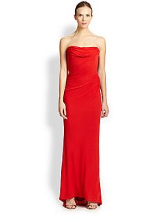 David Meister Strapless Drape Gown   Red