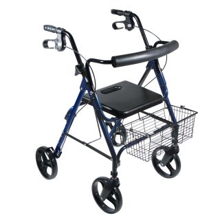D lite Blue Aluminum With 8 inch Wheels Rollator Walker (BlueMaterials AluminumWeight capacity 300 poundsEasy to use loop locksComes with large front mounted basketCut out folding padded seatEasy one hand foldingLarge 8 inch casters wheels are ideal for