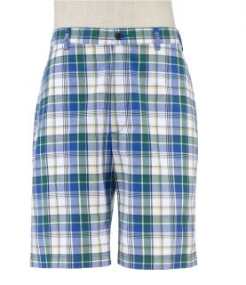 Plaid Poplin Pleated Shorts Extended Sizes JoS. A. Bank