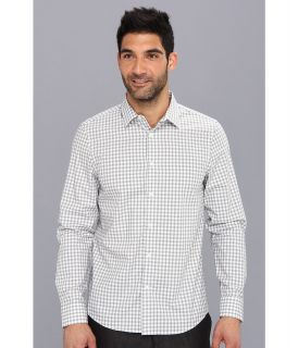 Perry Ellis Slim Fit L/S Ombre Large Check Shirt Mens Short Sleeve Button Up (White)
