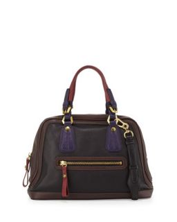 Kendall Tonal Leather Satchel Bag, Black Multi