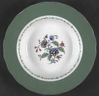 Nikko Emerald Garden 9 Soup/Pasta Bowl, Fine China Dinnerware   Green Rim,Blue/
