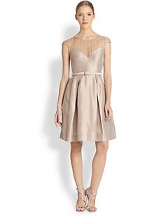 Theia Illusion Cocktail Dress   Champagne