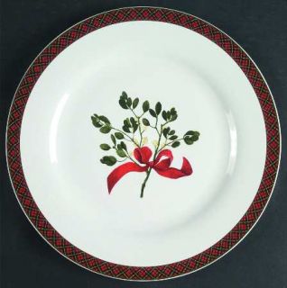 Sakura Holiday Greens Dinner Plate, Fine China Dinnerware   Red,Green Plaid Band