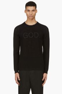 Undercover Black Open Knit Embroidered Palindrome Sweater