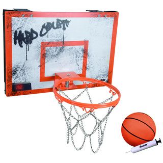 Hard Court Basketball With Electronics (Orange/whiteDimensions 18 inch x 12 inchWeight 2.2 poundsFun for ages 7 and upRequires three (3) AAA size alkaline batteries (not included)LED score board with authentic announcer SFX and 30 second time clockDoubl