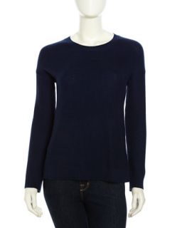 Mosselle Long Sleeve Soft Knit Sweater, Dark Navy