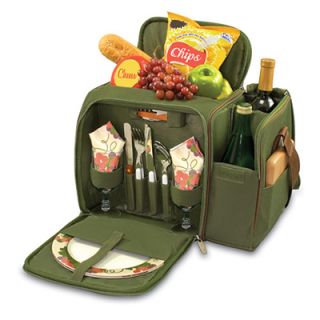 Picnic Time Deluxe Picnic Service for Two   Insulated Cooler, Adjustable Strap, Hunter Green
