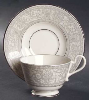 Franciscan Renaissance Platinum Footed Cup & Saucer Set, Fine China Dinnerware  