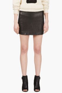 Iro Black Leather Ribbed Flora Skirt