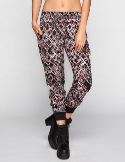 Ethnic Print Womens Banded Bottom Pants Black/Pink In Sizes X Small,