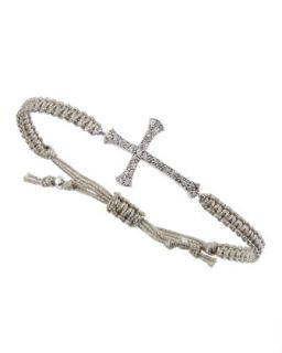 Silver Plated Crystal Cross Metallic Cord Bracelet, Silver