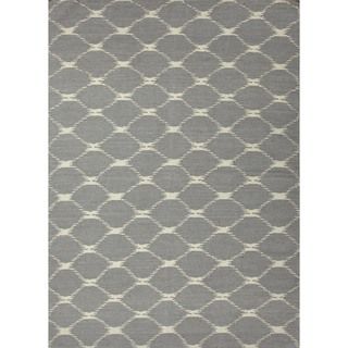Contempoary Flat Weave Geometric Blue Wool Rug (36 X 56)