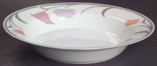 Dansk Belles Fleurs Gray Rim Soup Bowl, Fine China Dinnerware   Tivoli,Peach/Mau