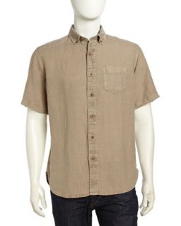 Short Sleeve Linen Shirt, Khaki