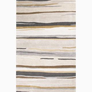 Handmade Abstract Pattern Gray/ Brown Wool/ Art Silk Rug (8 X 11)