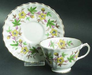 Royal Doulton Chatsworth Yellow/Green Footed Cup & Saucer Set, Fine China Dinner